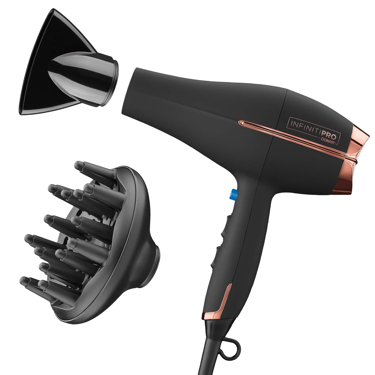 INFINITI PRO by CONAIR Hair Dryer, 1875W Blow Dryer with Diffuser and Concentrator, Ceramic Technology, 3 Heat &amp; 2 Speed Settings, Cold Shot Button, Black