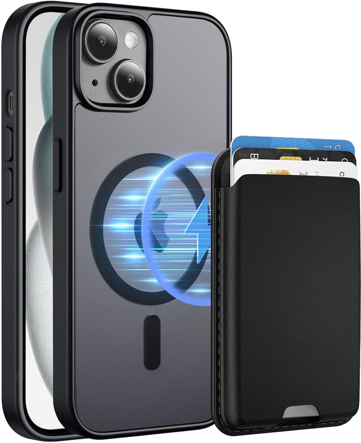 Ntwinro Magnetic for iPhone 14\/iPhone 13 Case, with [Card Holder] [Built-in Magnets] [Military-Grade Protection] with Detachable Wallet Pocket Shockproof Protective Phone Cover, Black