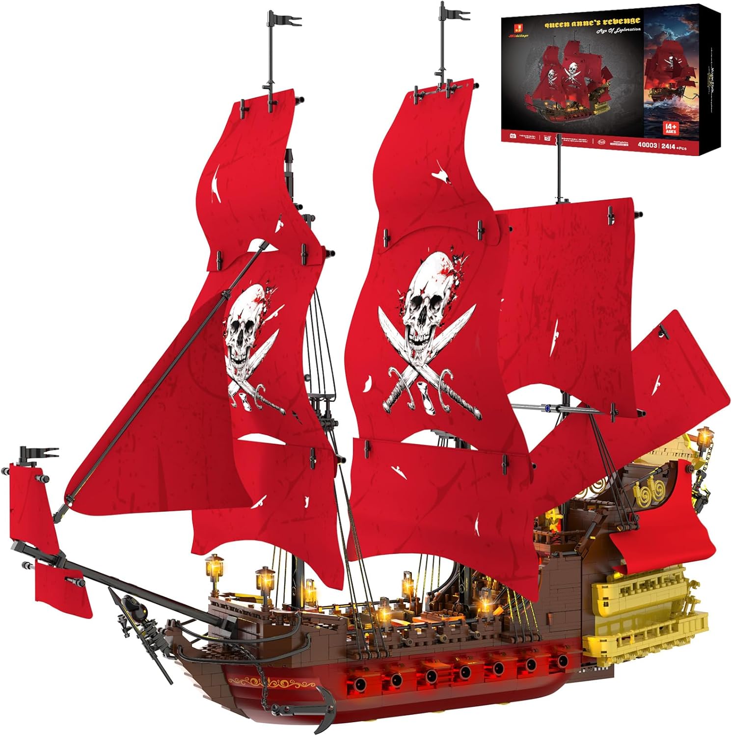 JMBricklayer Pirate Ship Building Sets for Adults with Light, Revenge Pirate Ship Model Boat 40003, Large Collectible Display Building Kit for Home Office Decor, Gift for Adults Pirate Fans (2527PCS)