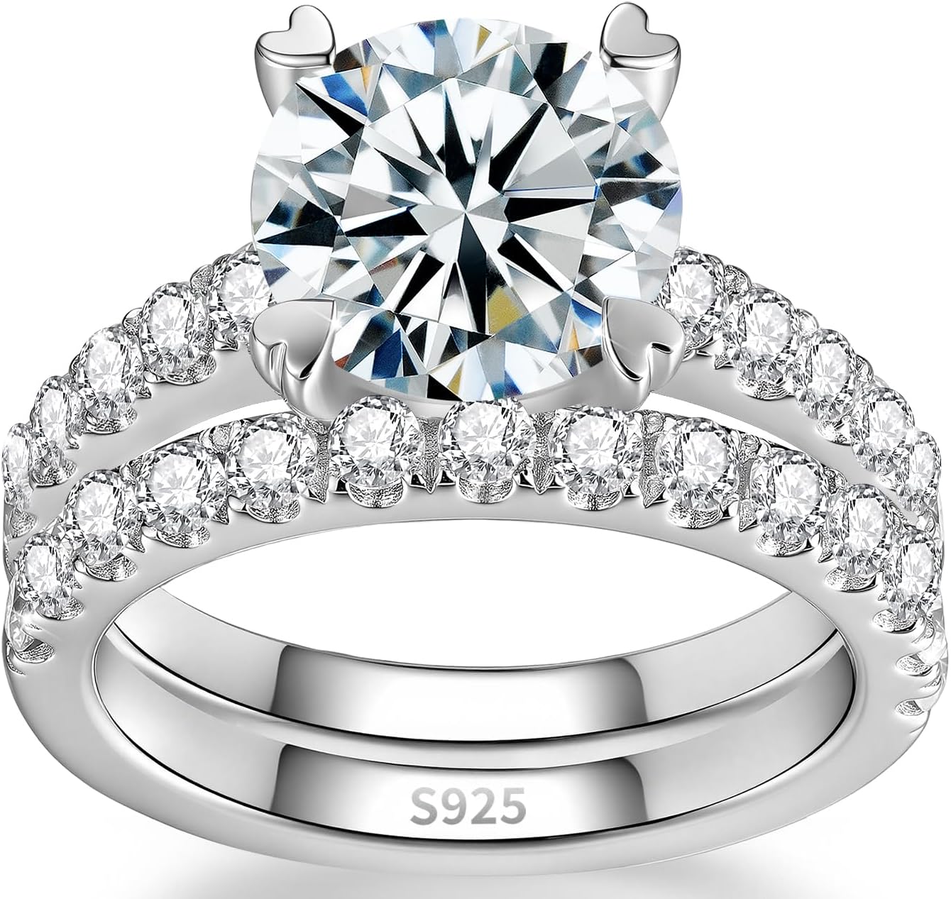 BIHFN Total 4.8cttw(3.5CT Center Stone) Moissanite Wedding Bridal Rings Set, Thickened 925 Sterling Silver Band, Round Cut D Color VVS1, Engagement Promise Rings with Certificate, Ideal Gift for Women