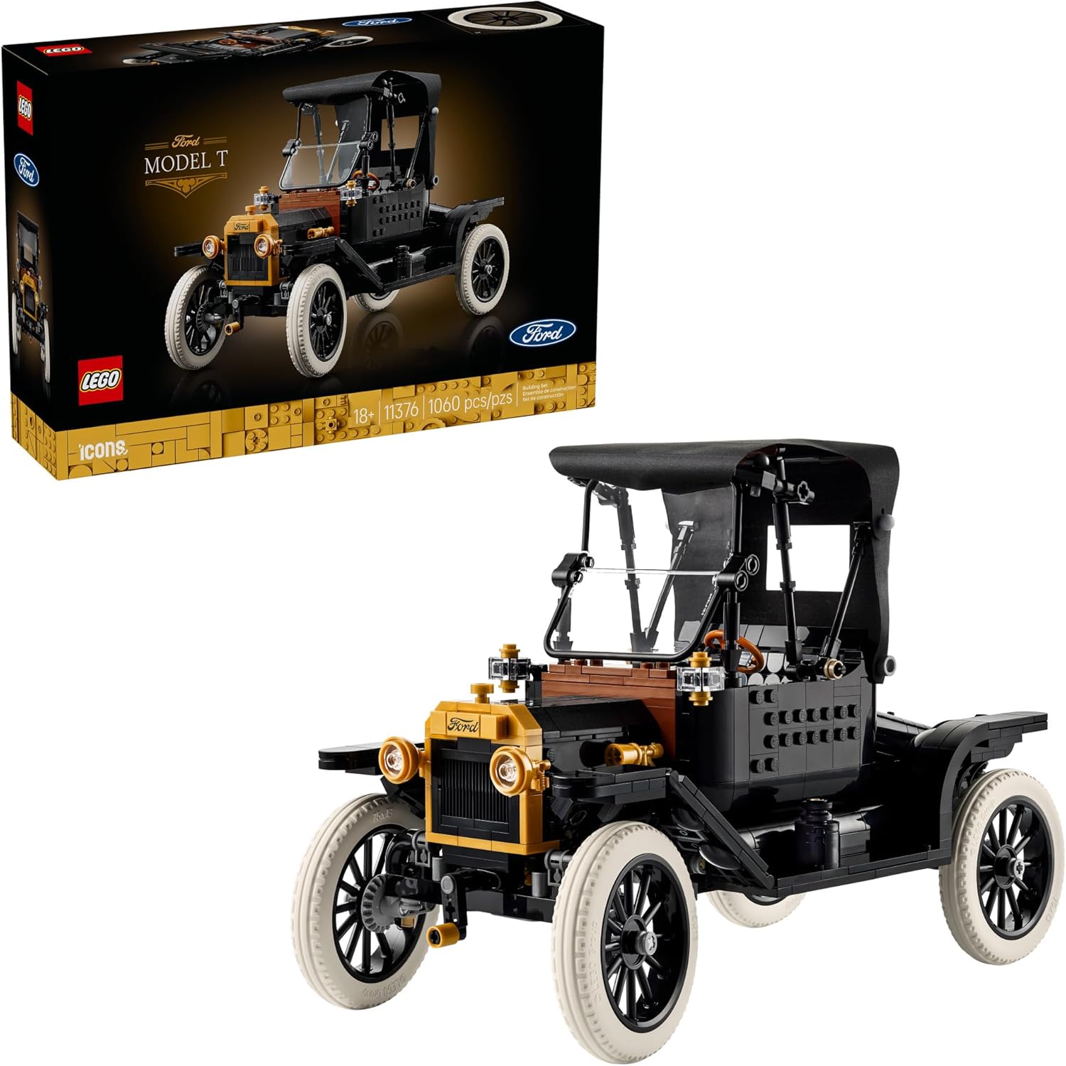 LEGO Icons Ford Model T Building Set for Adults - Collectible Kit with Detailed Features for Bedroom, Home Office or Shelf Decor, Gift for Men, Women, &amp; Car Fans Ages 18+ - 11376