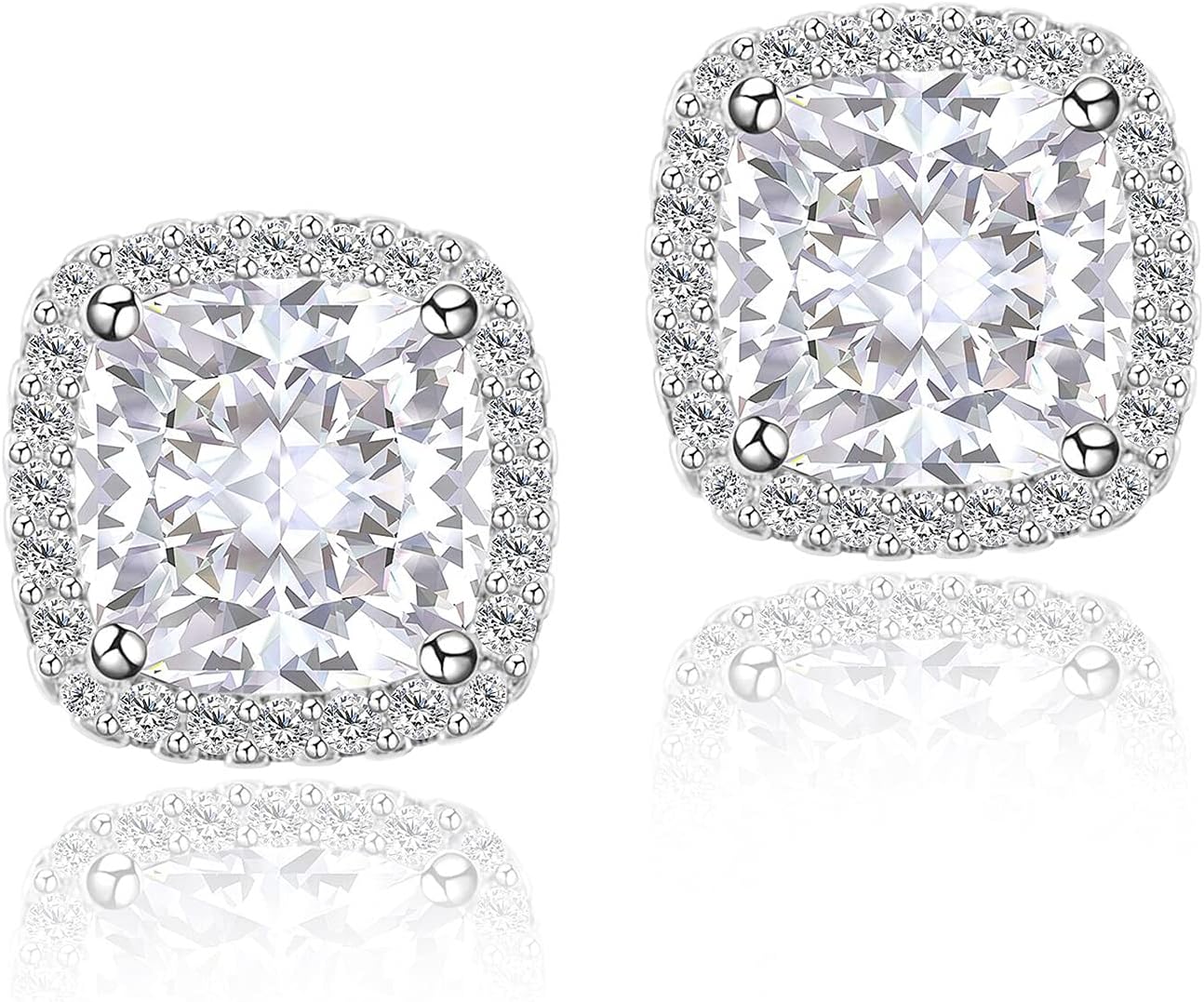 YOMELA Cubic Zirconia Earrings Studs, Halo CZ Birthstone Simulated Diamond Stud Earrings for Women