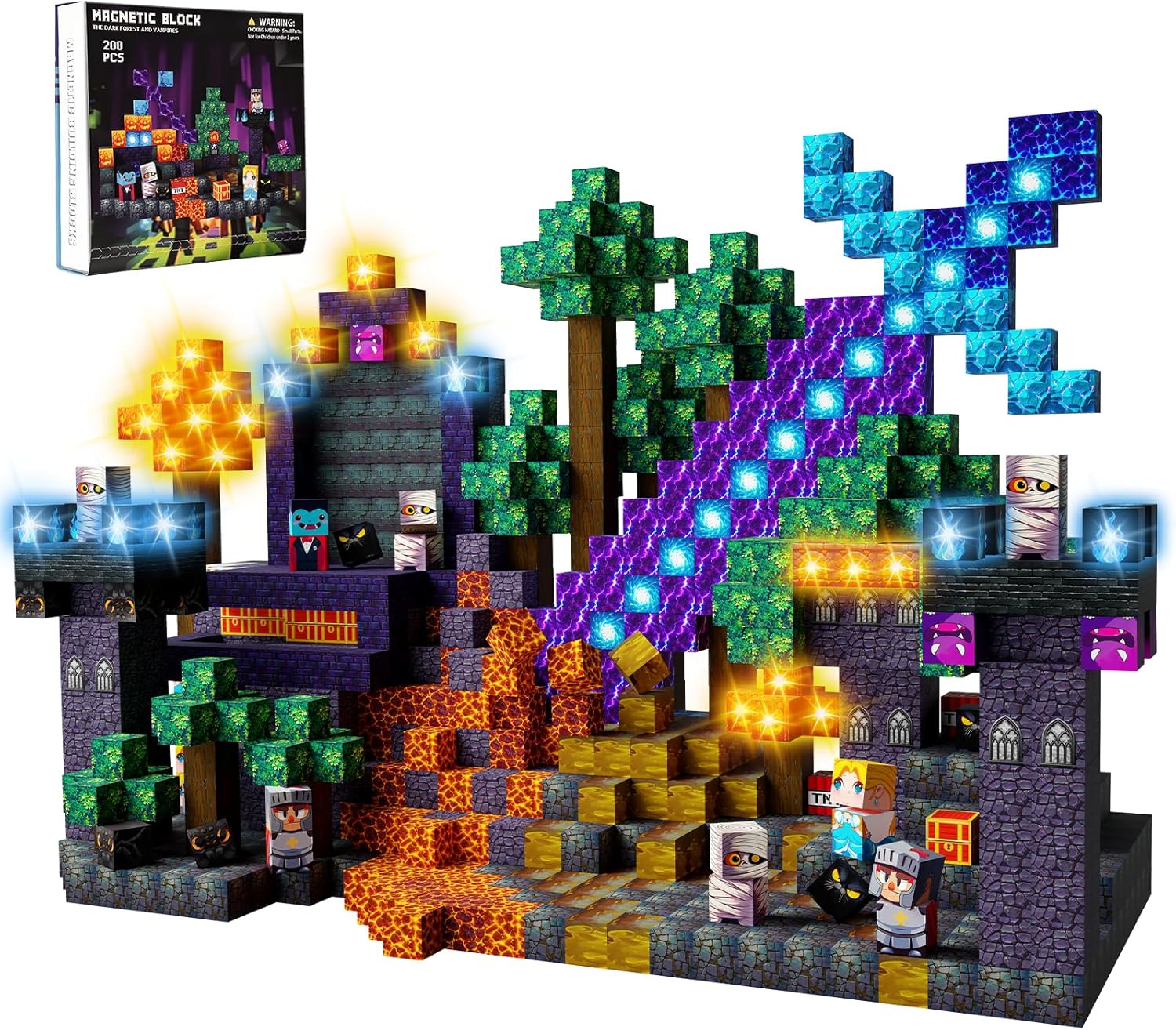 Lukoca 200PCS Magnetic Building Blocks with Light Up Blocks, STEM Educational Construction Toys, Sensory Learning Toys for Kids Ages 3-8+, Birthday for Boys &amp; Girls