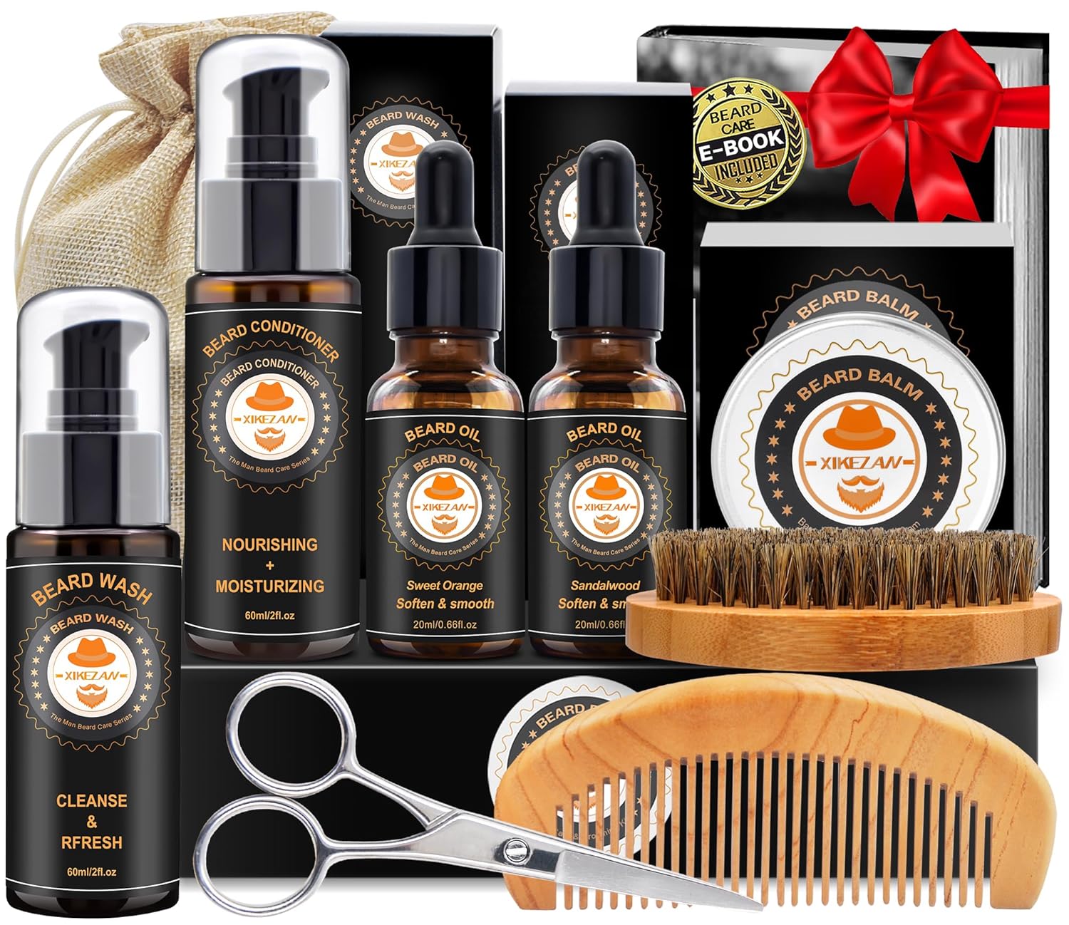 XIKEZAN Beard Kit for Men Grooming &amp; Care w\/Beard Conditioner, Wash, Oil, Balm, Brush, Comb,Birthday Fathers Valentines Easter Gifts for Men Him Dad Husband Boyfriend Mens Christmas Stocking Stuf