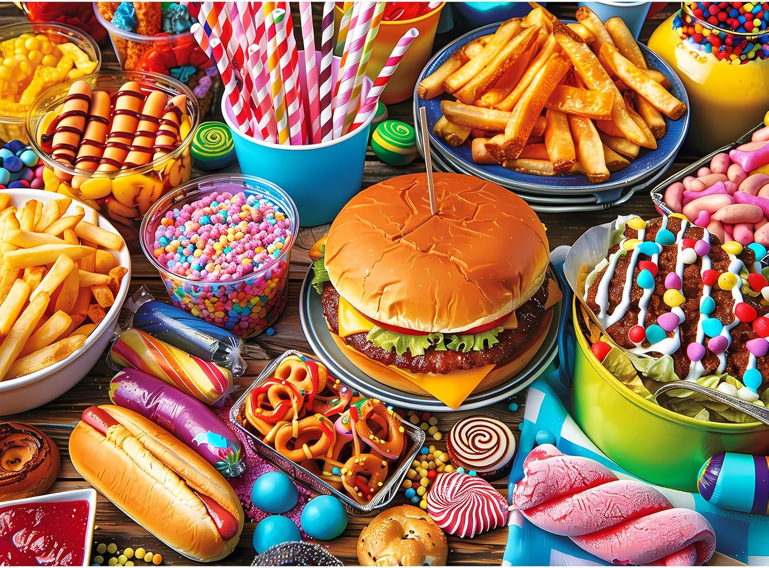 500 Piece Puzzle for Adults, Hamburger Jigsaw Puzzles, Youths Favorite Foods Puzzles 500 Pieces, Birthday and Barious Holiday Party for Family Adult, Funny Puzzle for Adults, 20.5x15 in