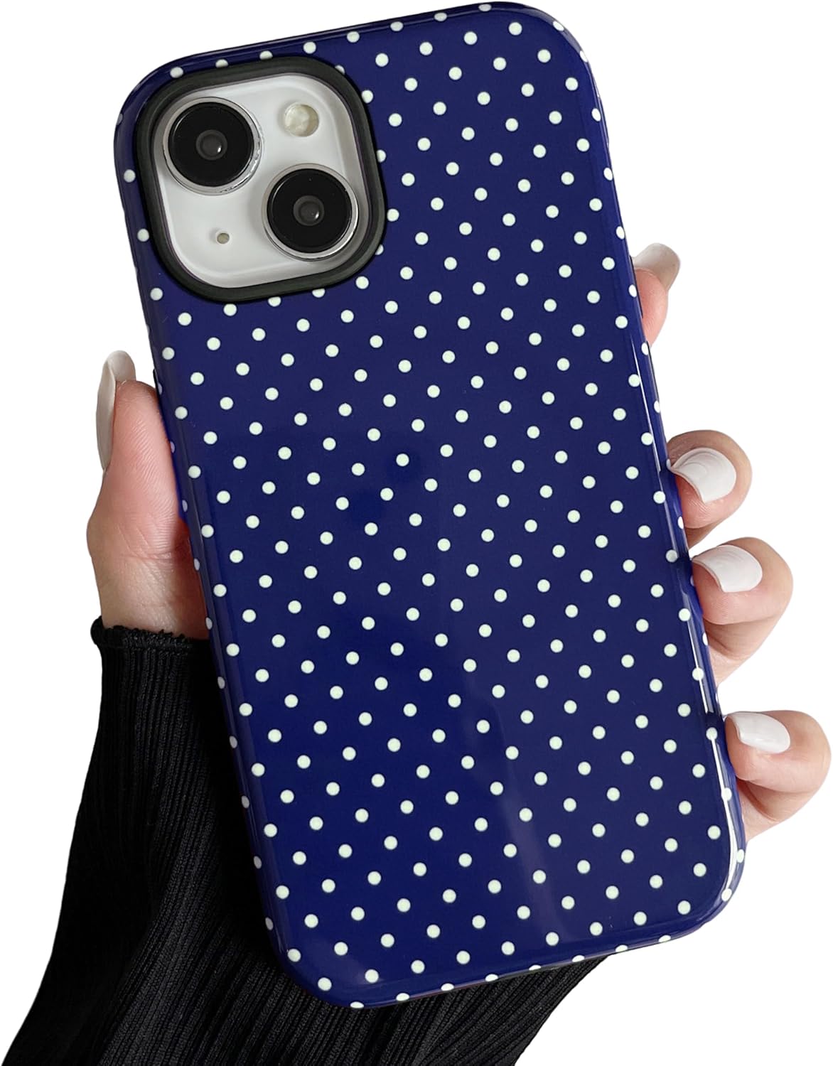 ZTOFERA Magnetic Case for iPhone 13\/14, Polka Dot Phone Case Cute for Girl Women, Compatible with Magsafe, Hard PC+Soft TPU Protective Phone Cover for iPhone 13\/14-Navy Blue