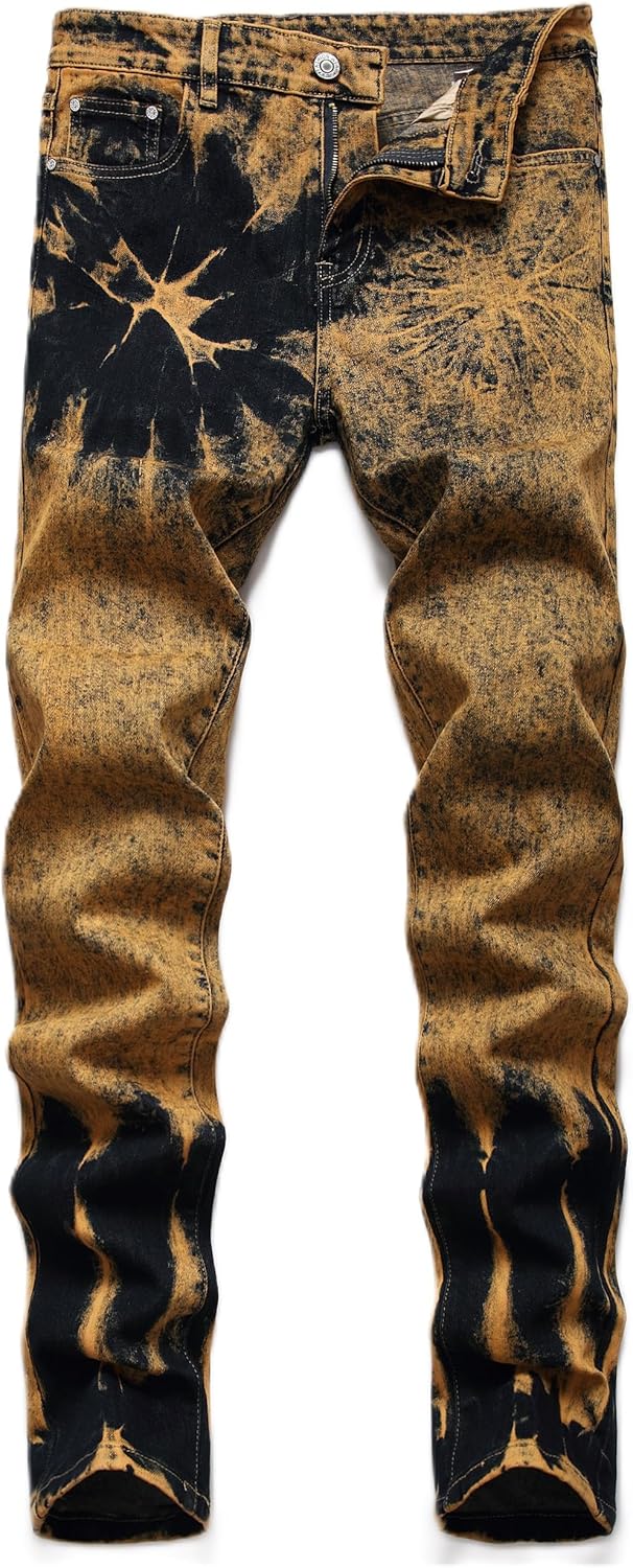 YIHUILONG Men's Stretch Slim Fit Jeans Ripped Skinny Straight Leg Distressed Comfort Flex Waist Fashion Biker Denim Pants