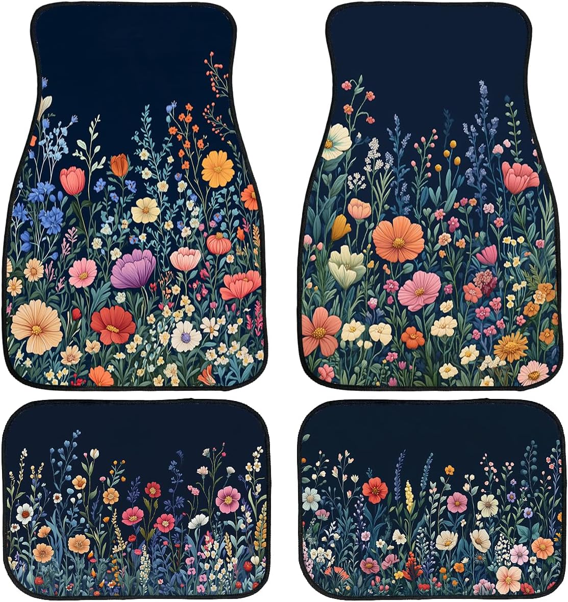 Wildflower Car Floor Mats Set of 4 Colorful Bloom Floral Field Automotive Foot Mats Rugs Carpet for Car Non-Slip Auto Car Accessories Universal Fit Car Accessories for Truck