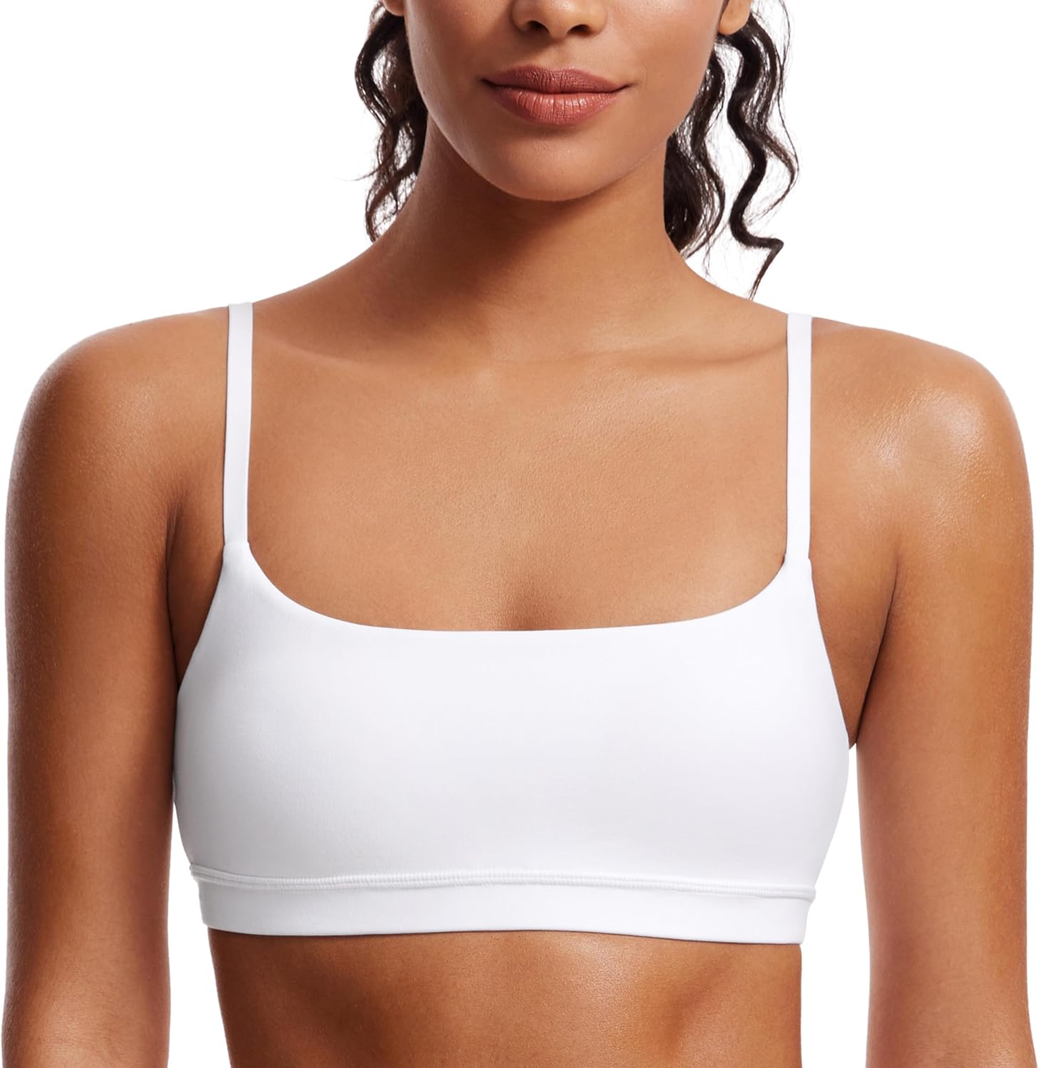 CRZ YOGA Butterluxe Adjustable Spaghetti Strap Sports Bras for Women - Scoop Neck Wireless Padded Yoga Workout Crop Top