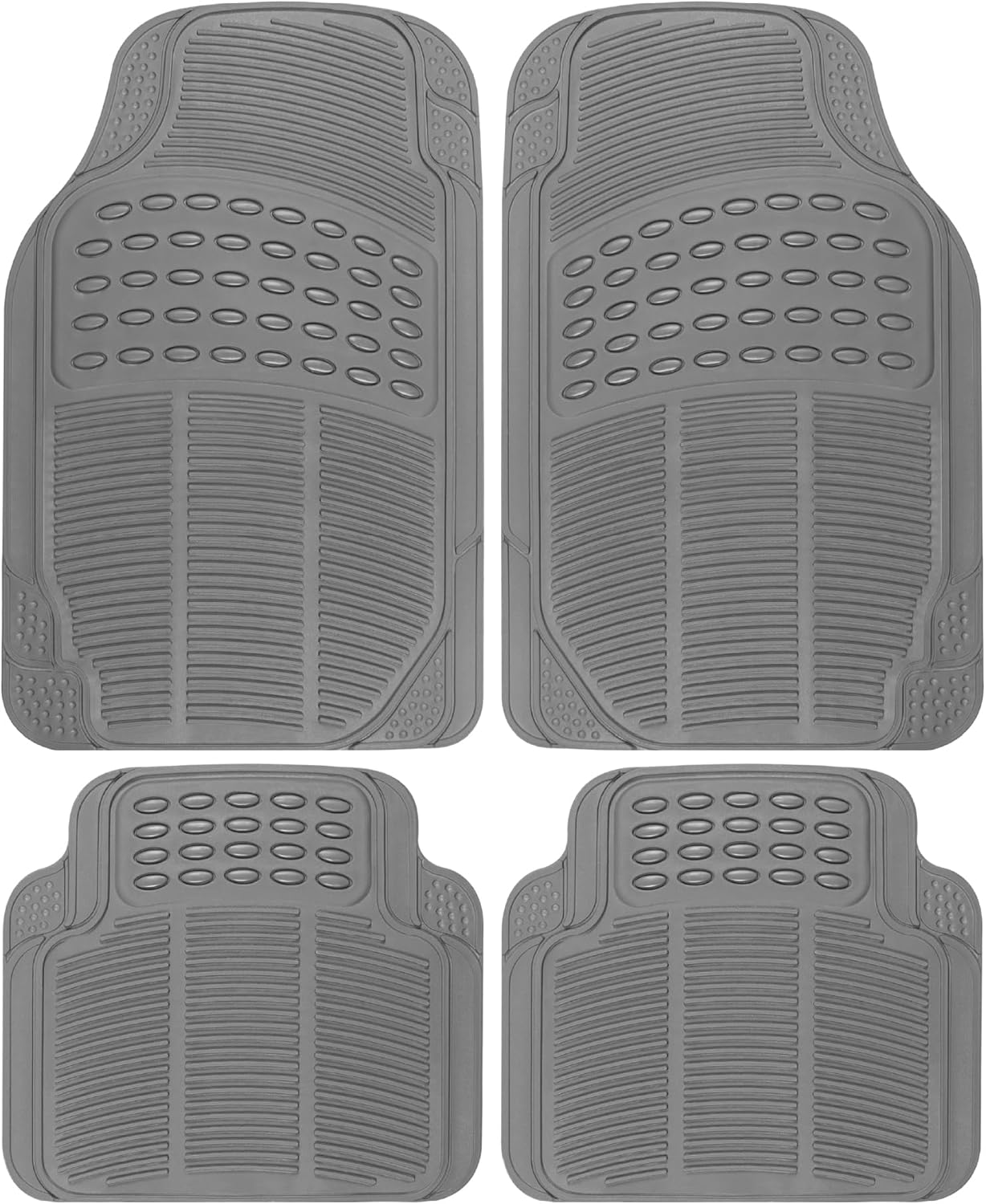BDK ProLiner Floor Mats for Cars Trucks SUV, 4-Piece All-Weather Car Mats with Universal Fit Design, Durable Car Floor Mats with Capture Ridges, Waterproof Rubber Floor Mats for Cars (Gray)