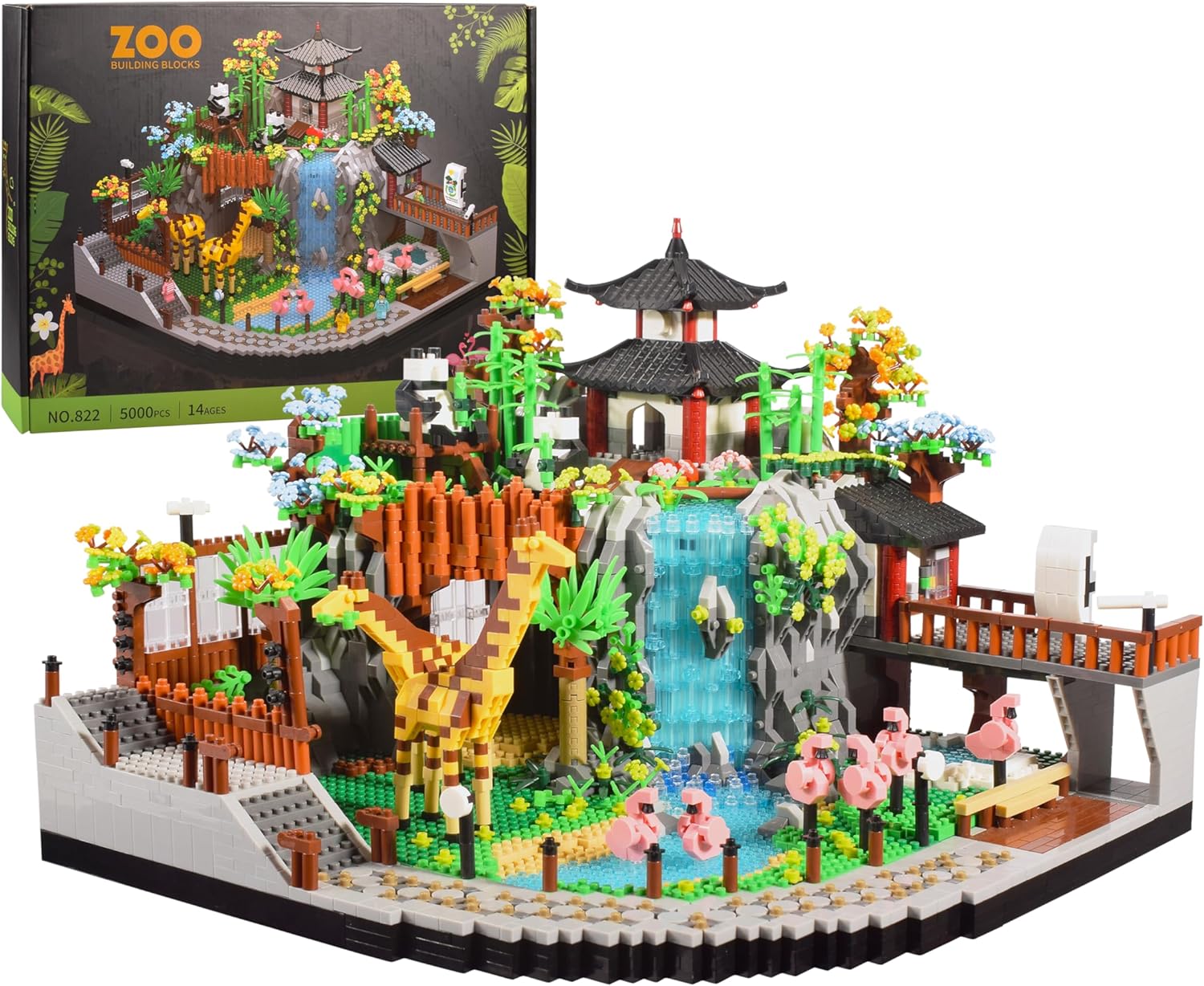 Zoo Micro Building Blocks Set with Giraffe Panda Flamingo 5000PCS for Adults or Teens Ages of 14+, Animals Park DIY Modle Kit in Living Room or Office Decorative Items, Collection Model for Lovers