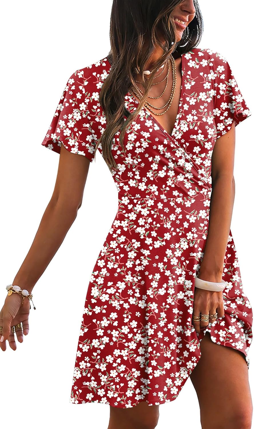 RUMIA Womens Casual Dresses Wrap V Neck Dress A-Line Ruffle Sleeve Summer Sundress Fashion 2026