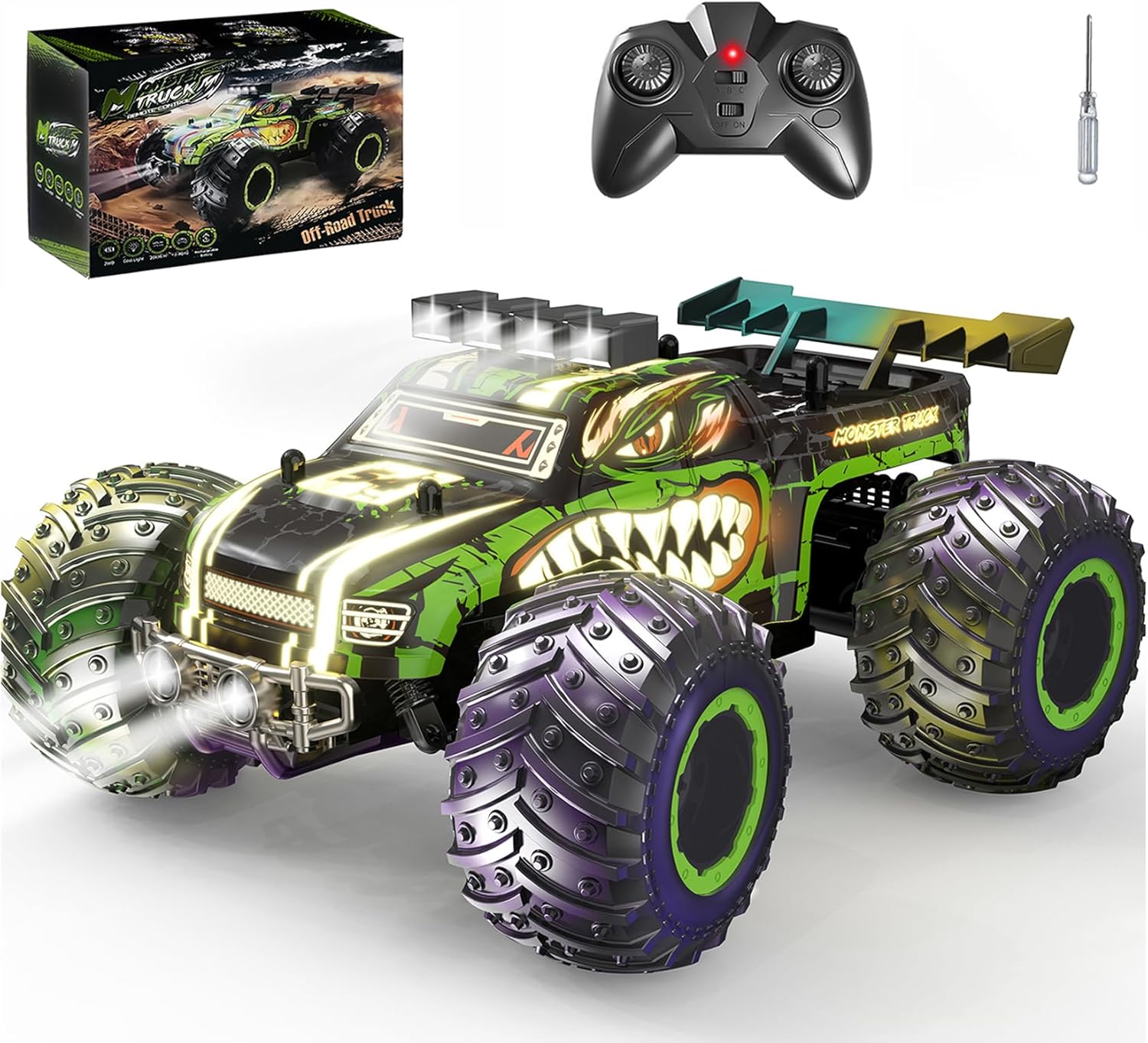 Zappido RC Cars for Boys Age 4-7 8-12, 20km\/h High Speed Remote Control Monster Truck with Dino Theme, All-Terrain Off-Road Crawler with Impact-Resistant Flexible Shell, 2 Batteries,Gift Boy Toys