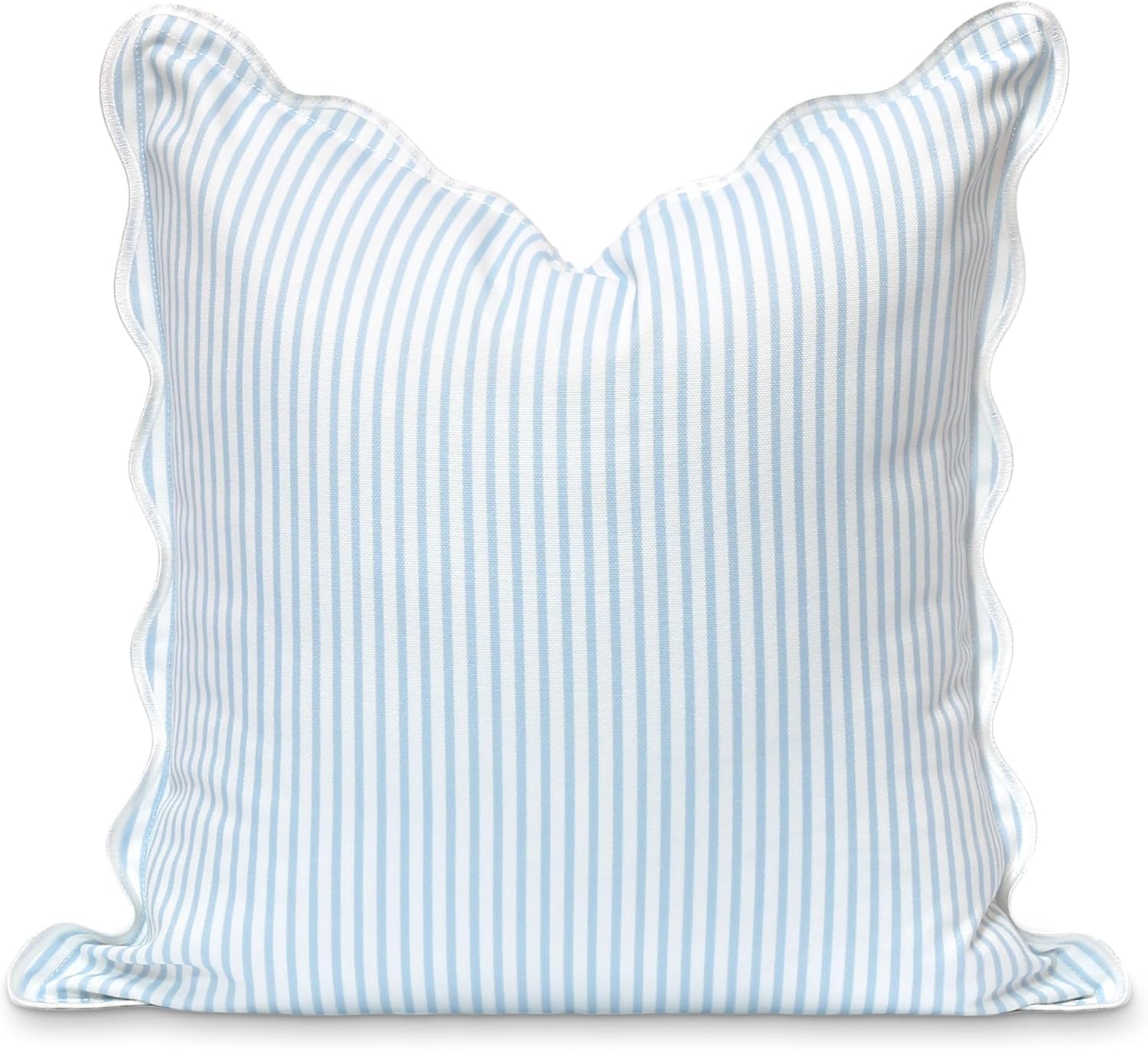 Hofdeco Premium Coastal Patio Indoor Outdoor Scalloped Throw Pillow Cover Only, 20"x20" Water Repellent for Backyard, Couch, Baby Blue Print Stripes
