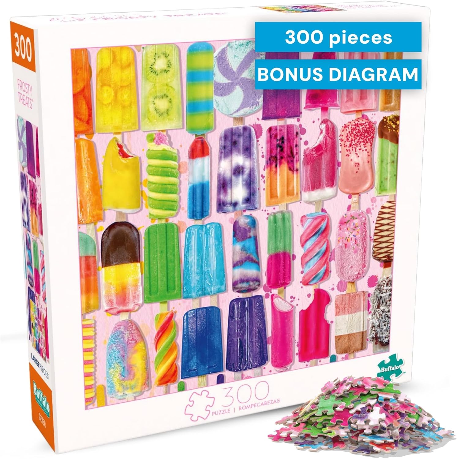 Buffalo Games - Frosty Treats - Lars Stewart - 300 Piece Large Jigsaw Puzzle for Adults - Playful Summer Ice Cream Art - Finished Size is 21.25 x 15.00, Oversized Pieces