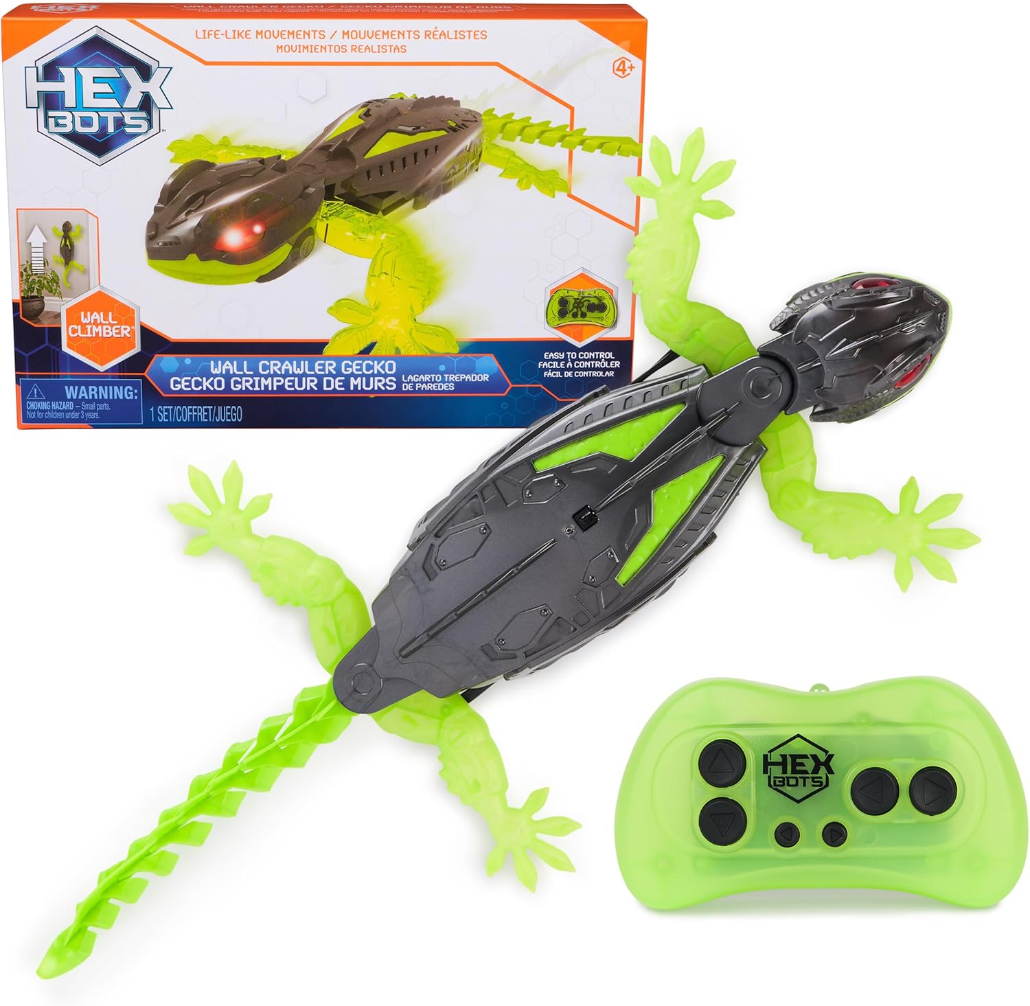 HEX BOTS Wall Crawler Gecko with Official Wall Climber Technology, Rechargeable Remote Control Robot Kids Toys, Prank Toys for Boys &amp; Girls Ages 4 &amp; Up
