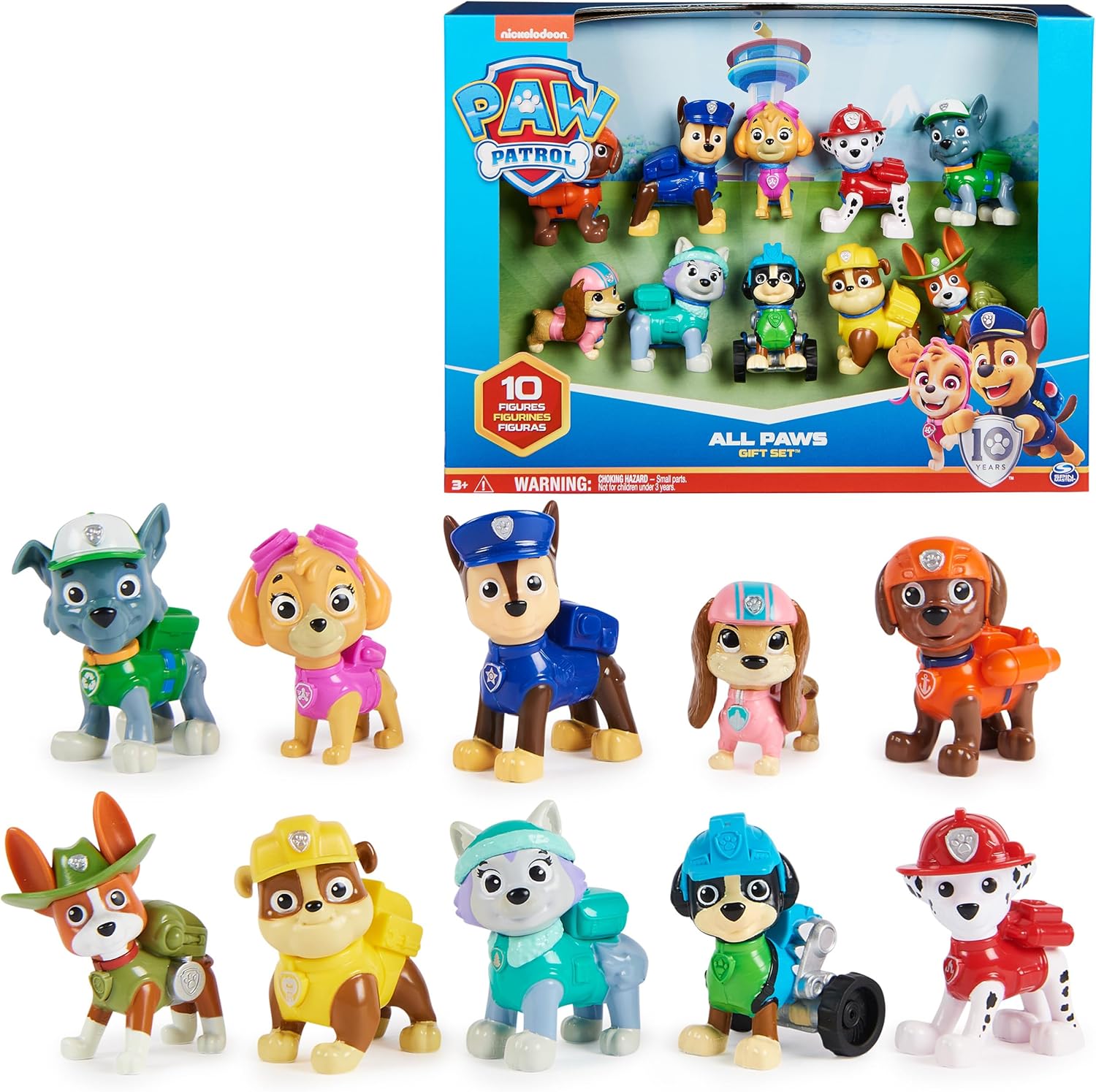 Paw Patrol, 10th Anniversary, All Paws On Deck Toy Figures Gift Pack with 10 Collectible Action Figures, Kids Toys for Ages 3 and up