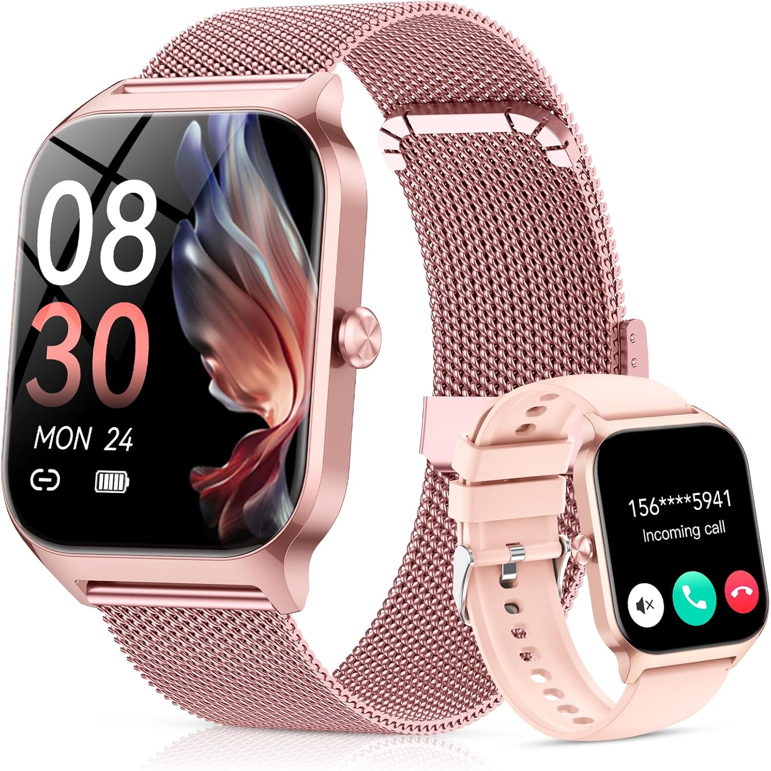 CASCHO Smart Watch for Women (2 Bands), Bluetooth Call Smartwatch with AI Voice,1.85" HD Fitness Watch,Heart Rate\/SpO2\/Steps\/Sleep Monitor,120+ Sports Modes,IP68 Waterproof Watch for Android iO