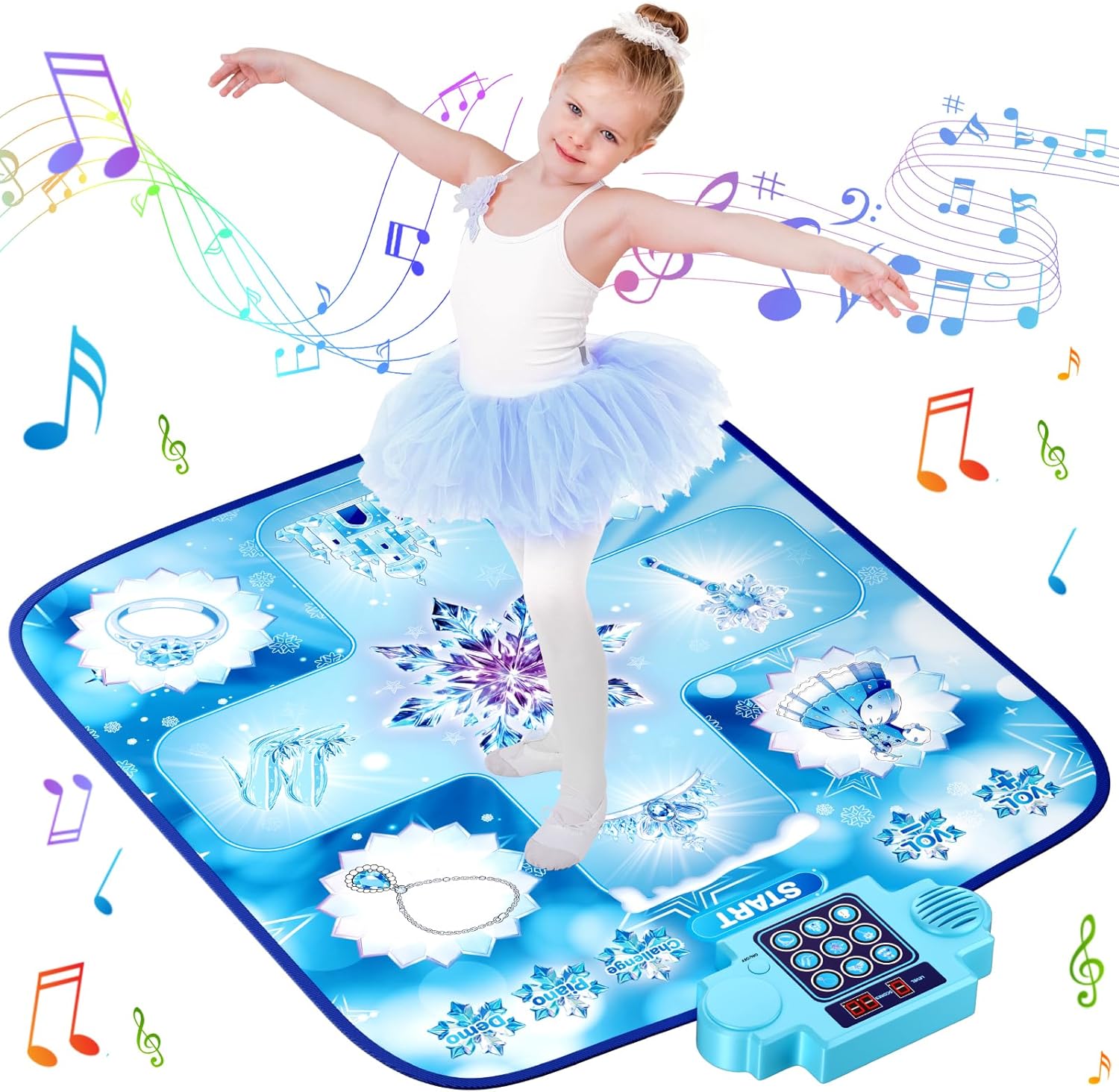 LZFYMXOK Dance Mat, Electronic Rhythm Step Play Mat with LED Lights, Light Up Dance Mat, 8 Challenge Levels, Adjustable Volume, Built-in Music, Frozen Toys Gift for Kids 3-12