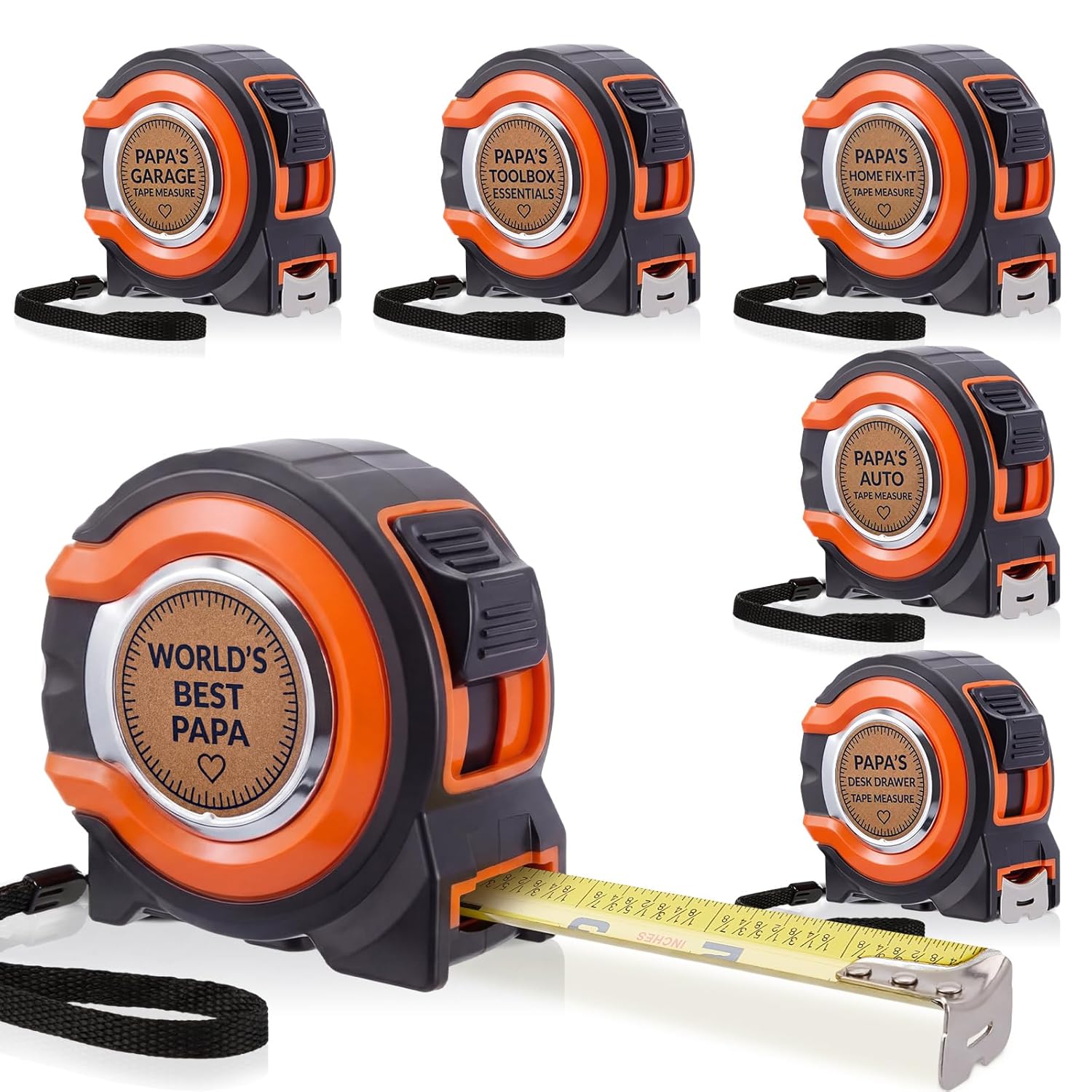 Kanayu 6 Pack Tape Measure Bulk 25 ft Fathers Day Gift Easy Read Measuring Tape Retractable with Fractions 1\/8 Measurement Tapes 25 ft for Papa Grandpa Birthday Gifts, Contractors &amp; DIY(Dad)