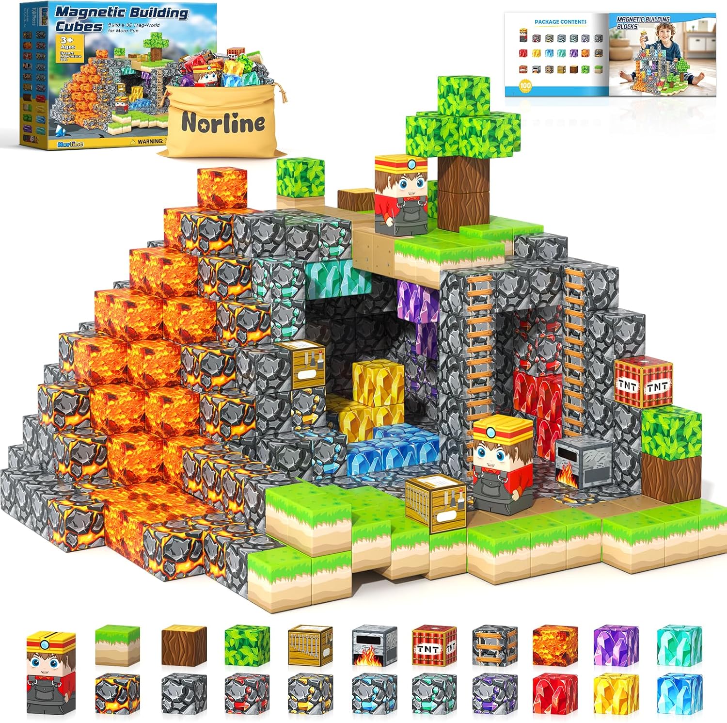 100PCS Magnetic Blocks Building Toys, STEM Learning Sensory Toys for Kids Age 3-5 4-8 5-7 8-12, Gem Cave Adventure Mine Magnet World Craft, Christmas Game Gift for for 3+ Years Old Boys Girls(0.8"
