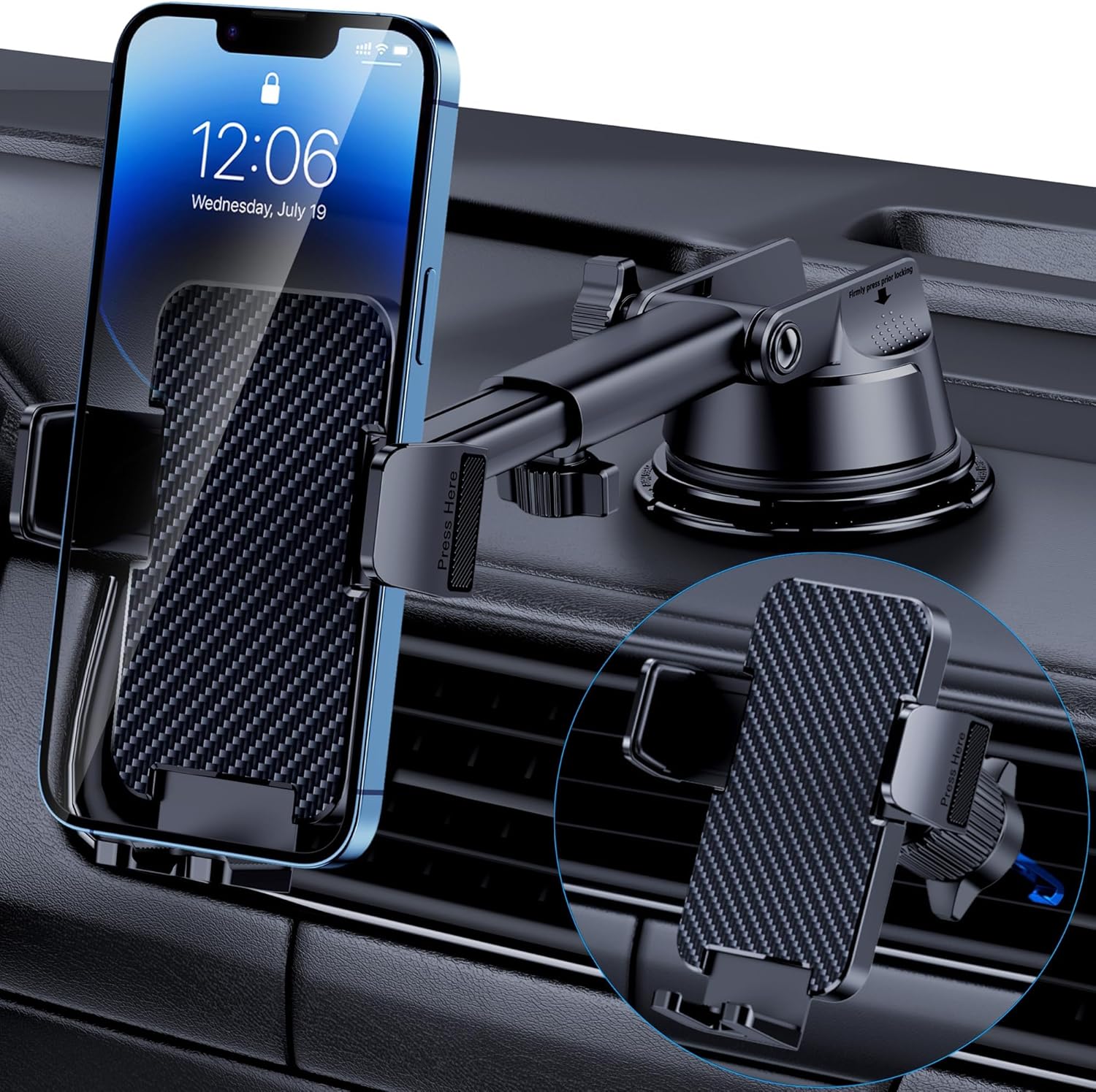 GUWEZ Phone Holders for Your Car [Military Grade Suction Ultra Strong Base] Cell Phone Car Holder 3 in 1 Dashboard\/Windshield\/Air Vent Hands-Free for iPhone Android