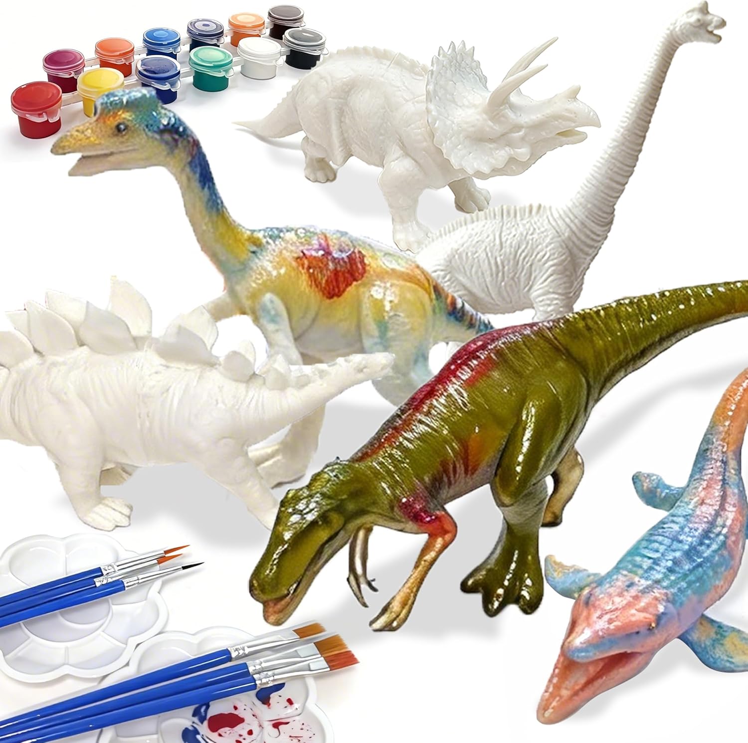 JR PARK Kids Arts Crafts Set Dinosaur Toy Painting Kit - 6 Dinosaur Figurines, Decorate Your Dinosaurs, Create a Dino World Painting Toys Gifts for 5, 6, 7, 8 Year Old Boys Kids Girls Toddlers