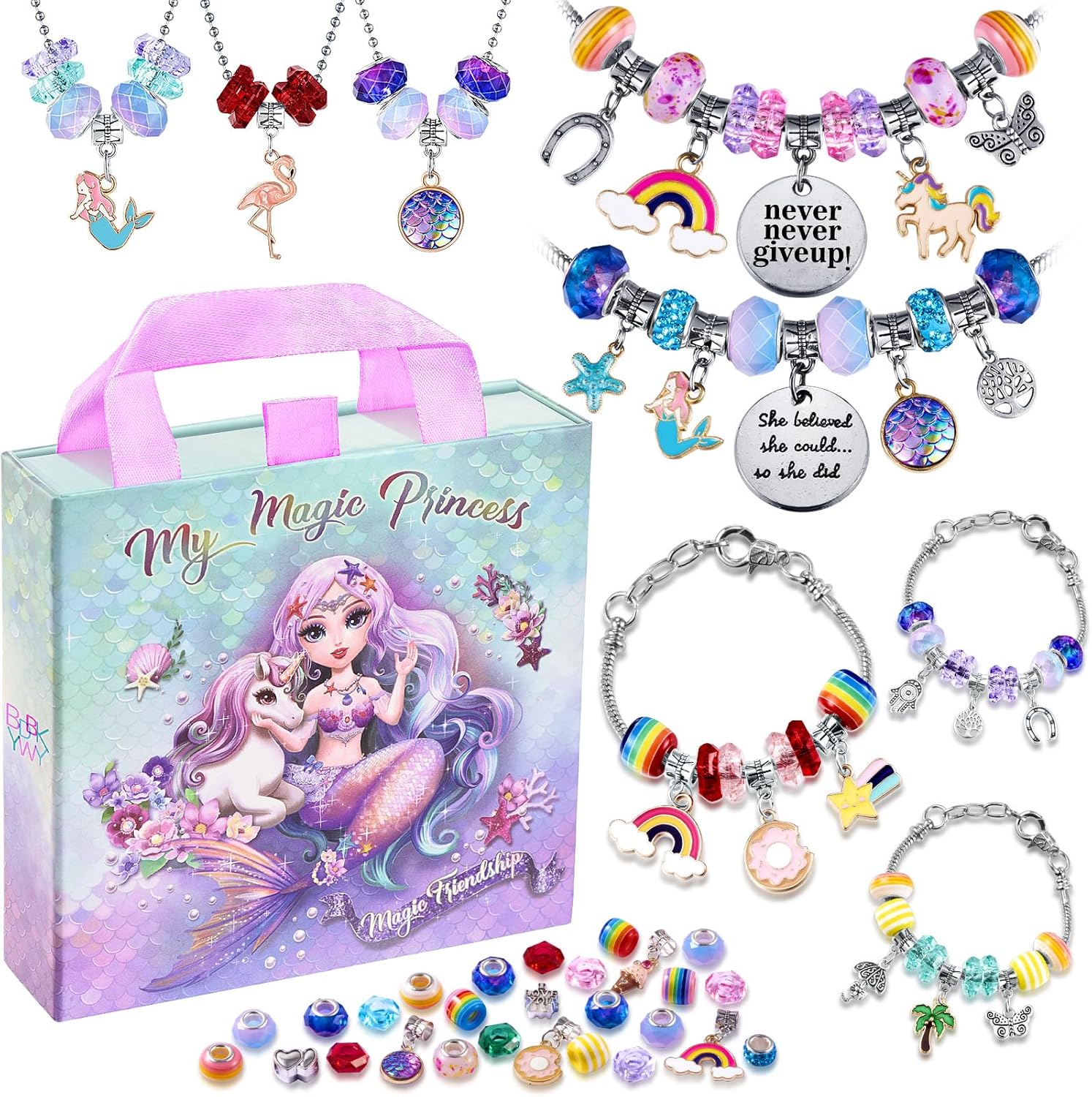 Charm Bracelet Making Kit &amp; Unicorn\/Mermaid Girl Toy- ideal Crafts for Ages 8-12 Girls who Inspire Imagination and Create Magic with Art Set and Jewelry Making Kit