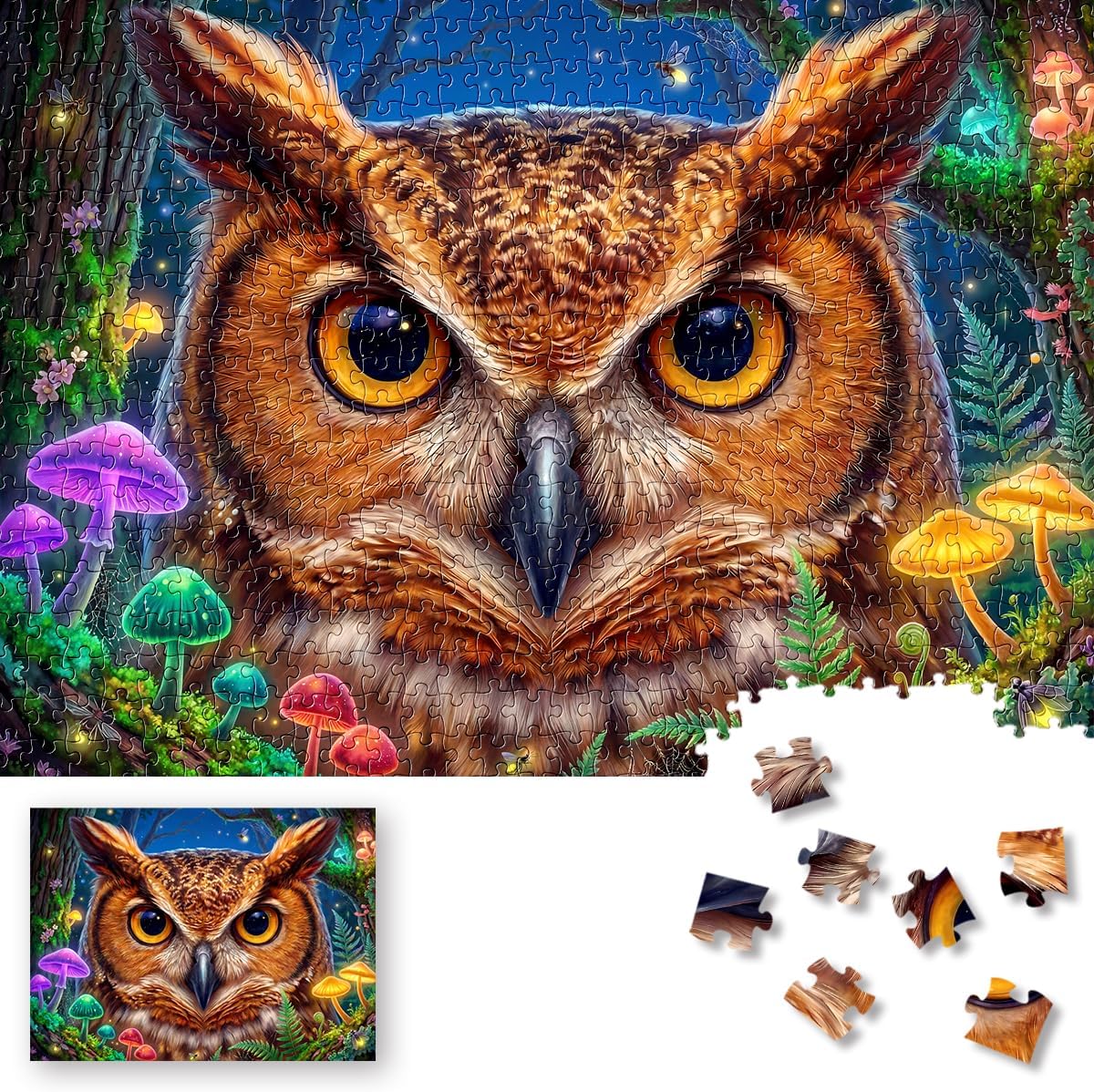 ROSE RAIN Premium 500 Pieces Jigsaw Puzzles for Adults Dust-Free Thick HD Board with Letters on Back Fantasy Owl Animal Art Colorful Nature Puzzle for Mindfulness Stress Relief Unique Gift
