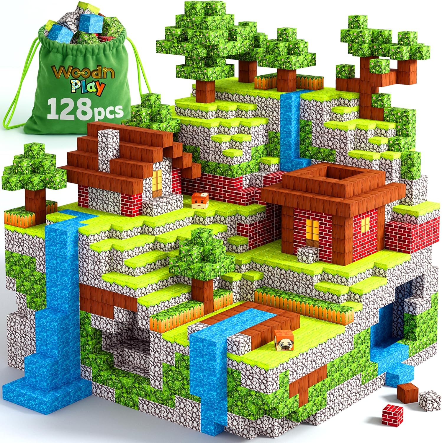 Magnetic Blocks Cubes 128PCS - STEM Cube Building Blocks &amp; Magnet Tiles, Fidget, Montessori for Kids Ages 3-5 &amp; 5-7 &amp; 8-12, Magnetic Kit Cubes, Construction Magnet Toys Blocks Birthday Gif