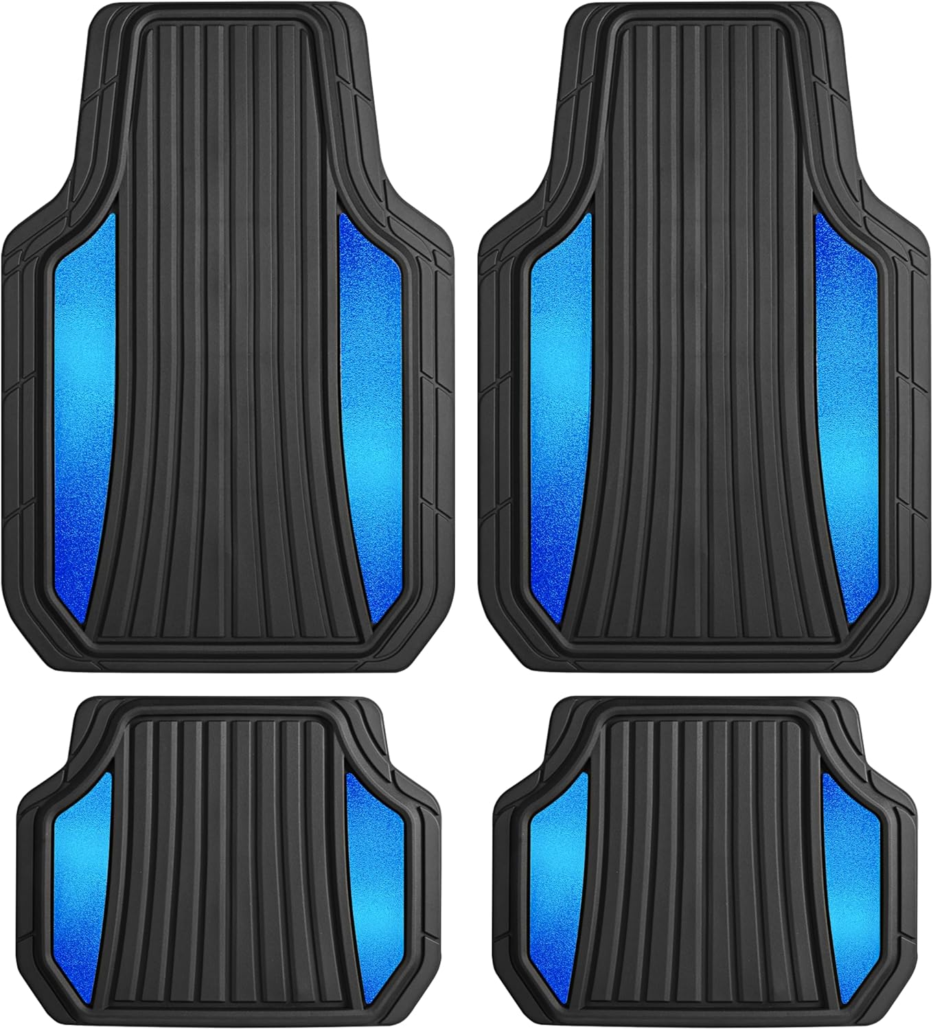 Motor Trend ChromeTech Car Floor Mats Full Set - Durable Rubber Floor Mats for Cars with Two Tone Accent, All Weather Interior Protection for Front and Rear with Non-Slip Backing, Black\/Blue