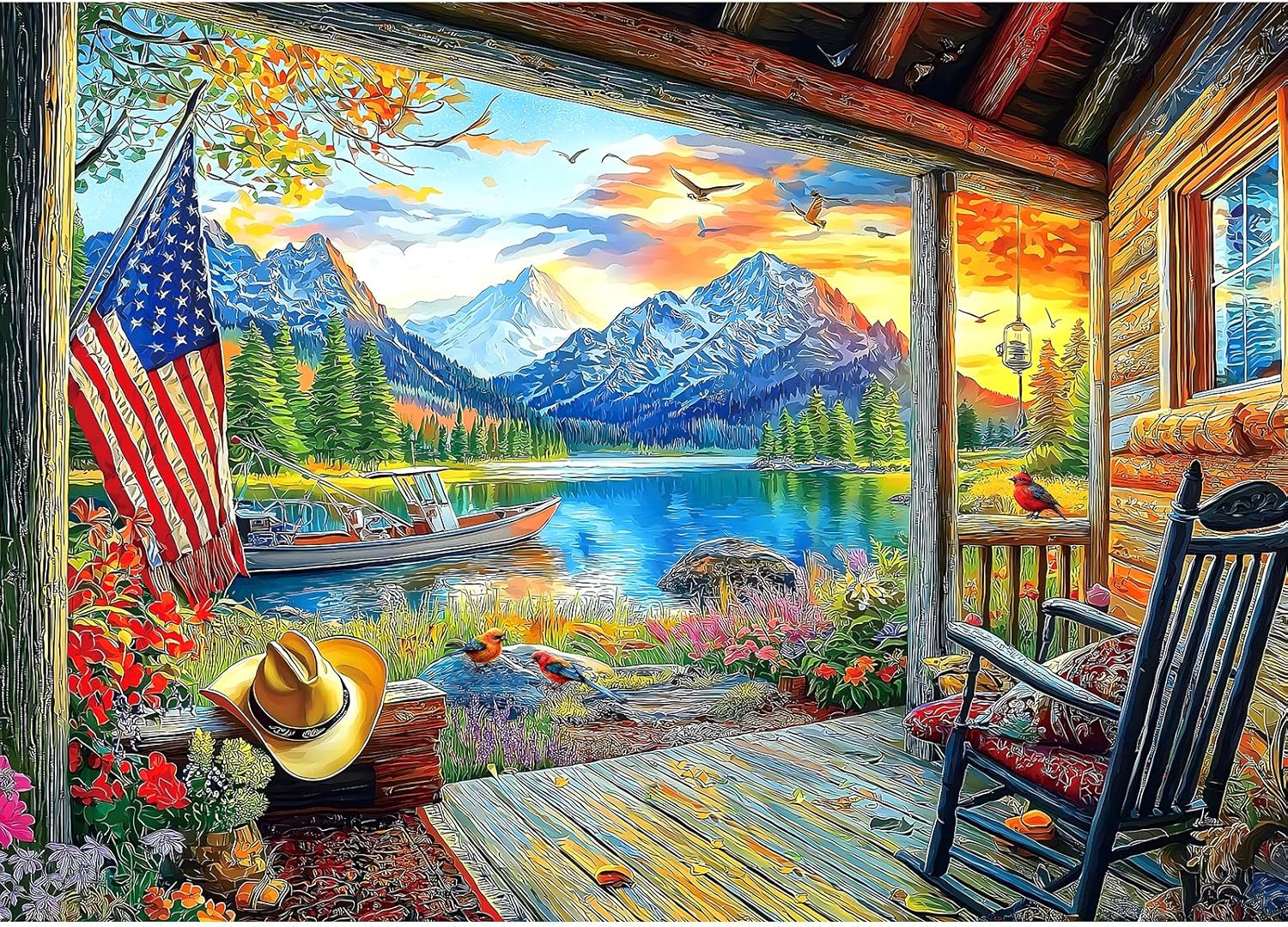 Lake Village 1000 Piece Jigsaw Puzzle for Adults Sunset Nature Scene Colorful Landscape Puzzle Challenging Family Puzzle Perfect for Game Nights (27.5"X19.6")