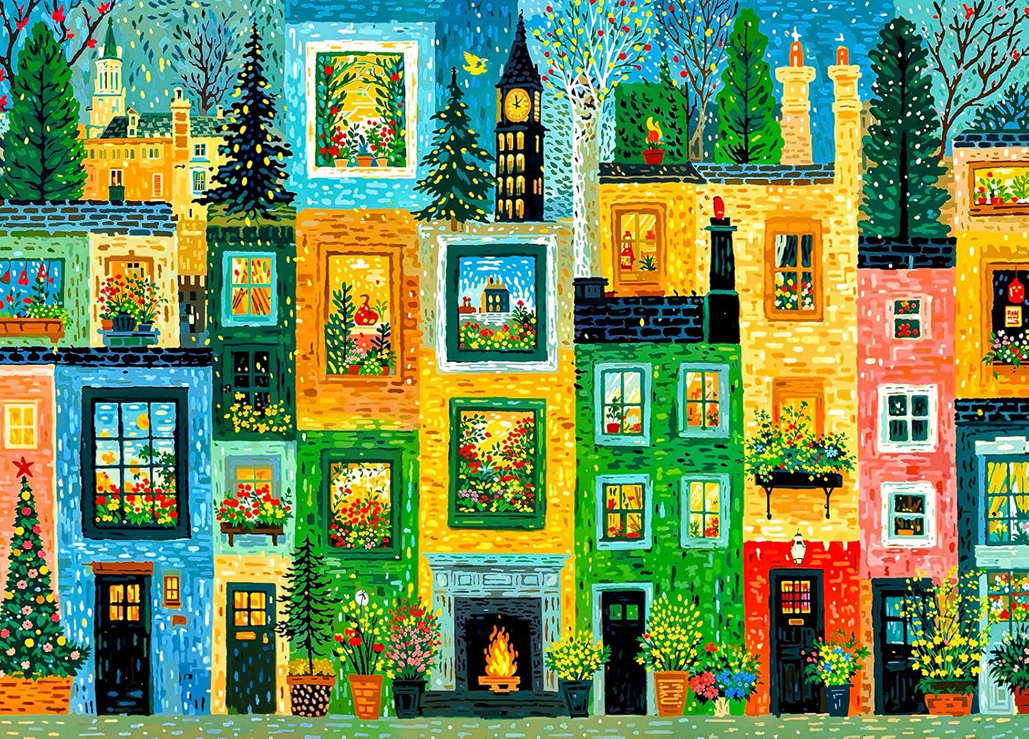 Green City Jigsaw Puzzles 1000 Pieces for Adults Potted Flowers Trees 1000 Piece Jigsaw Puzzles for Adults